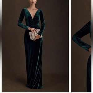 Jenny Yoo Ryland V-Neck Long Sleeve Open Back Velvet Gown